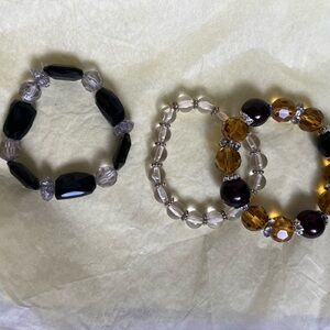 Women's Black and Brown Beaded Stretch Bracelet Set